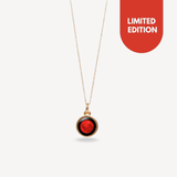 10mm red moon mini moondrop image on mini gold simplicity necklace, close-up
