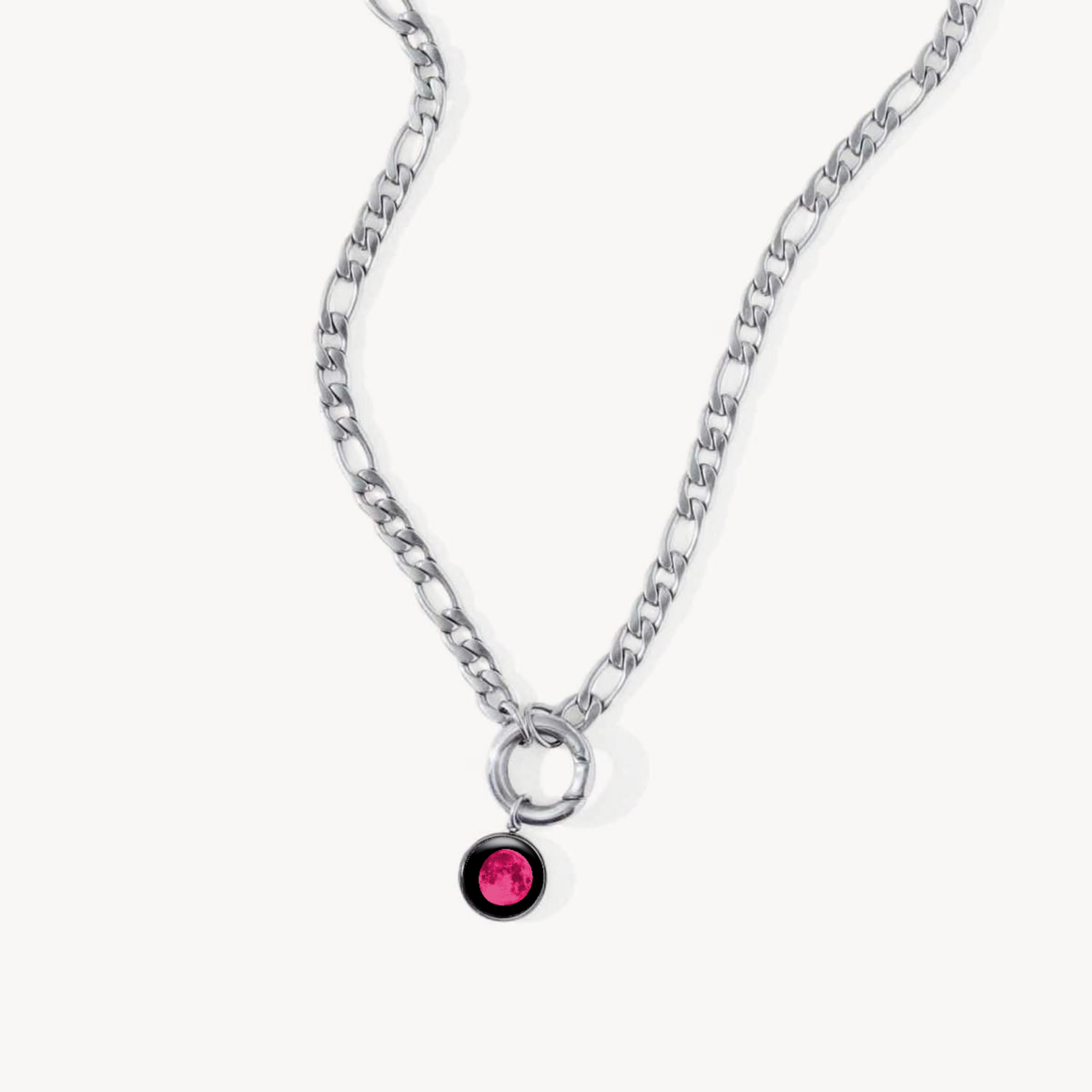 Pink Moon Figaro Necklace in Stainless Steel