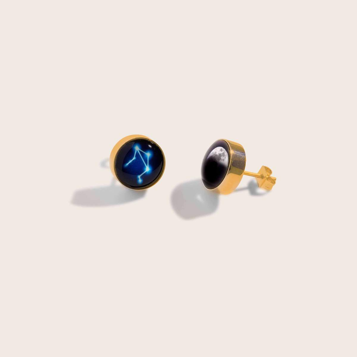 Moon and Stars Stud Earrings in Gold